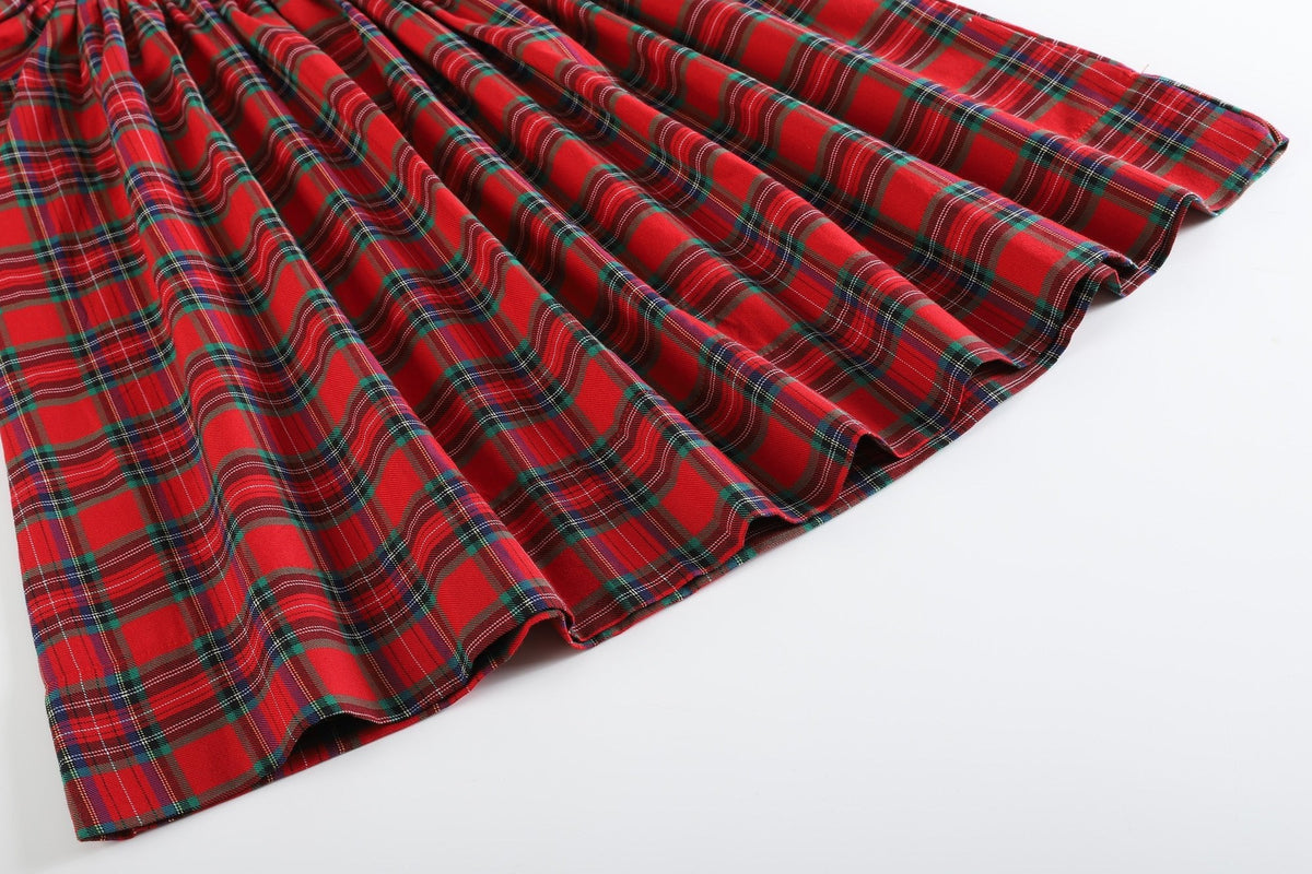 Red Christmas Plaid Smocked Bishop Dress for Girls