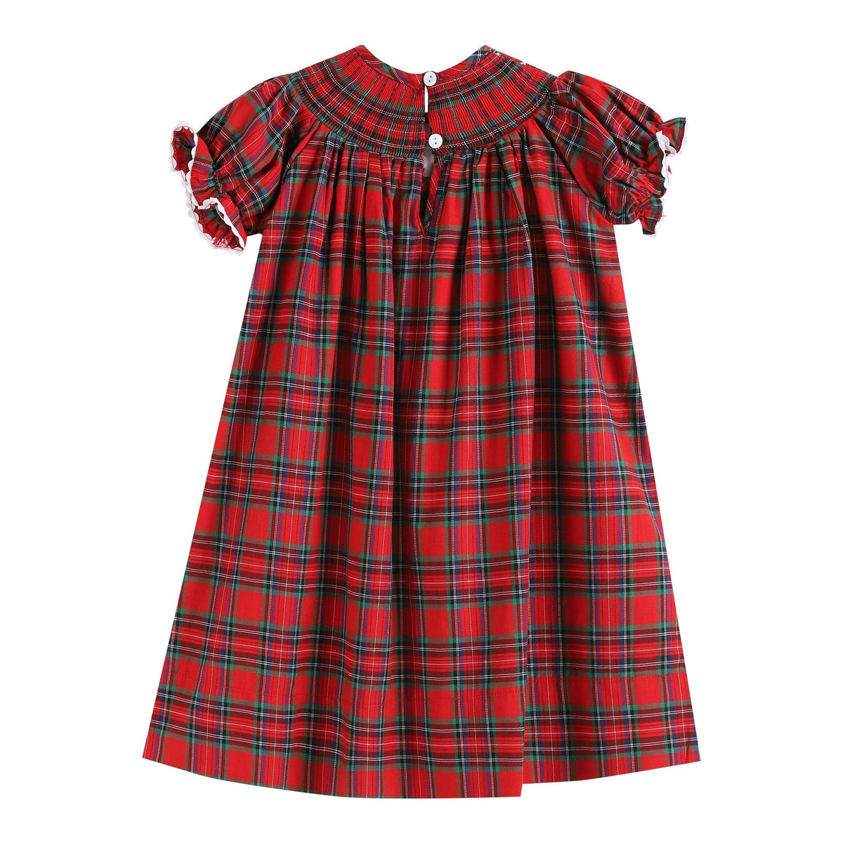 Red Christmas Plaid Smocked Bishop Dress for Girls