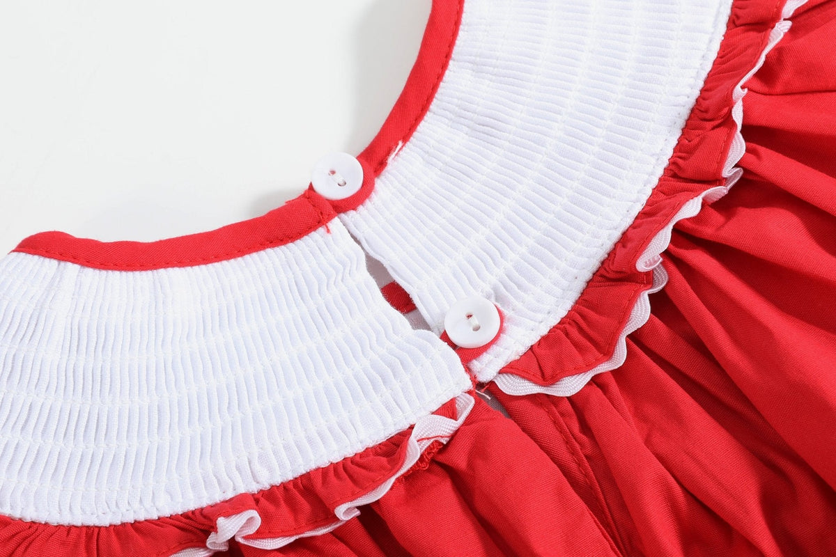 Red Santa Smocked Ruffle Bishop Dress