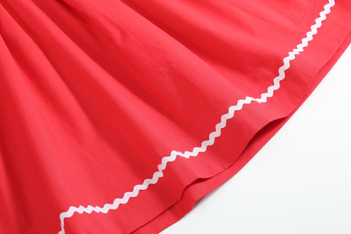 Red Santa Smocked Ruffle Bishop Dress