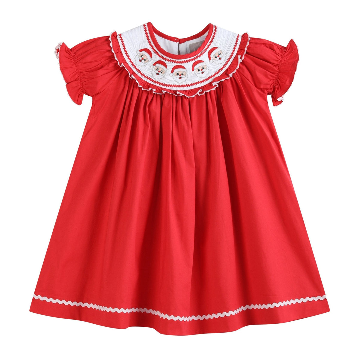 Red Santa Smocked Ruffle Bishop Dress
