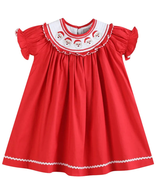 Red Santa Smocked Ruffle Bishop Dress