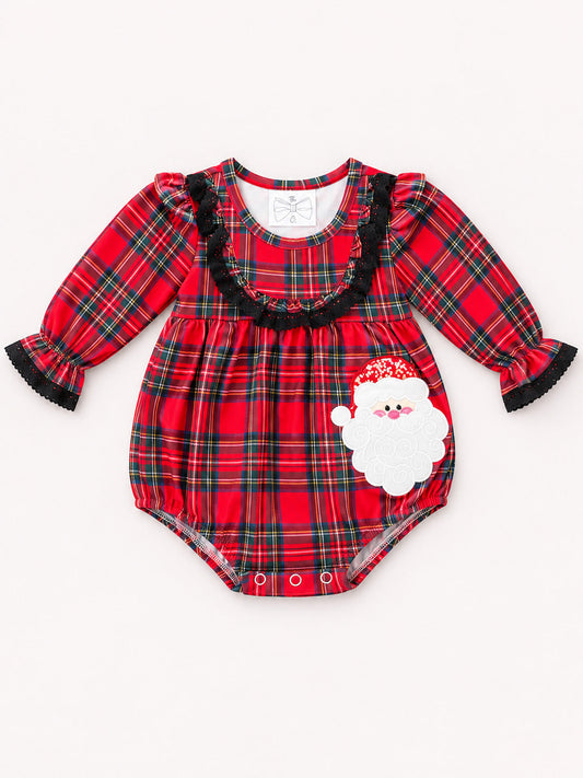 Classic Red Plaid Santa Girls Infant Romper