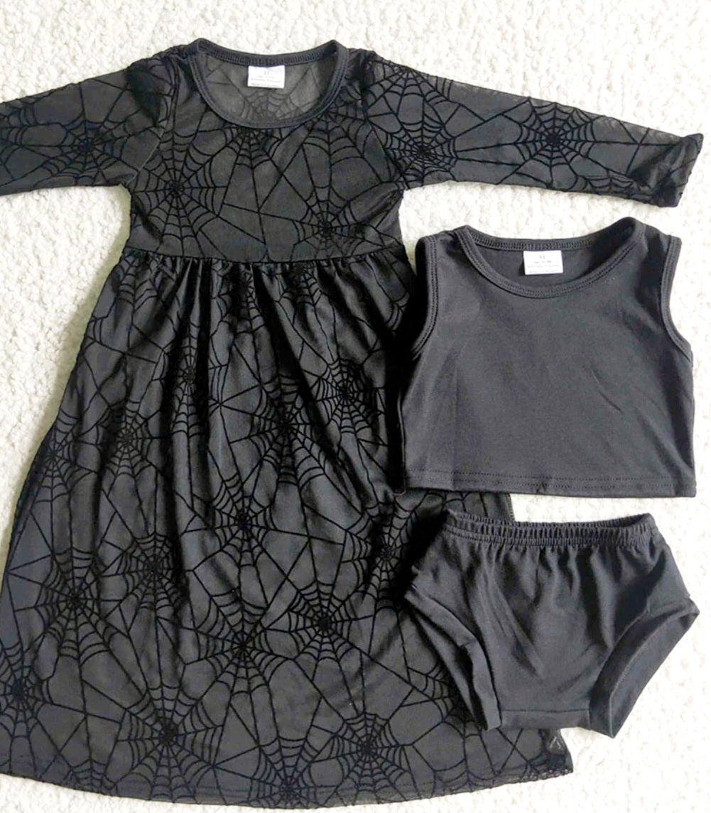 Black spiderweb dress 3 pieces