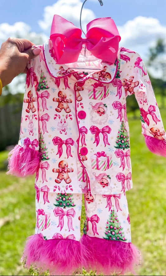 Fur trim Holiday pajamas