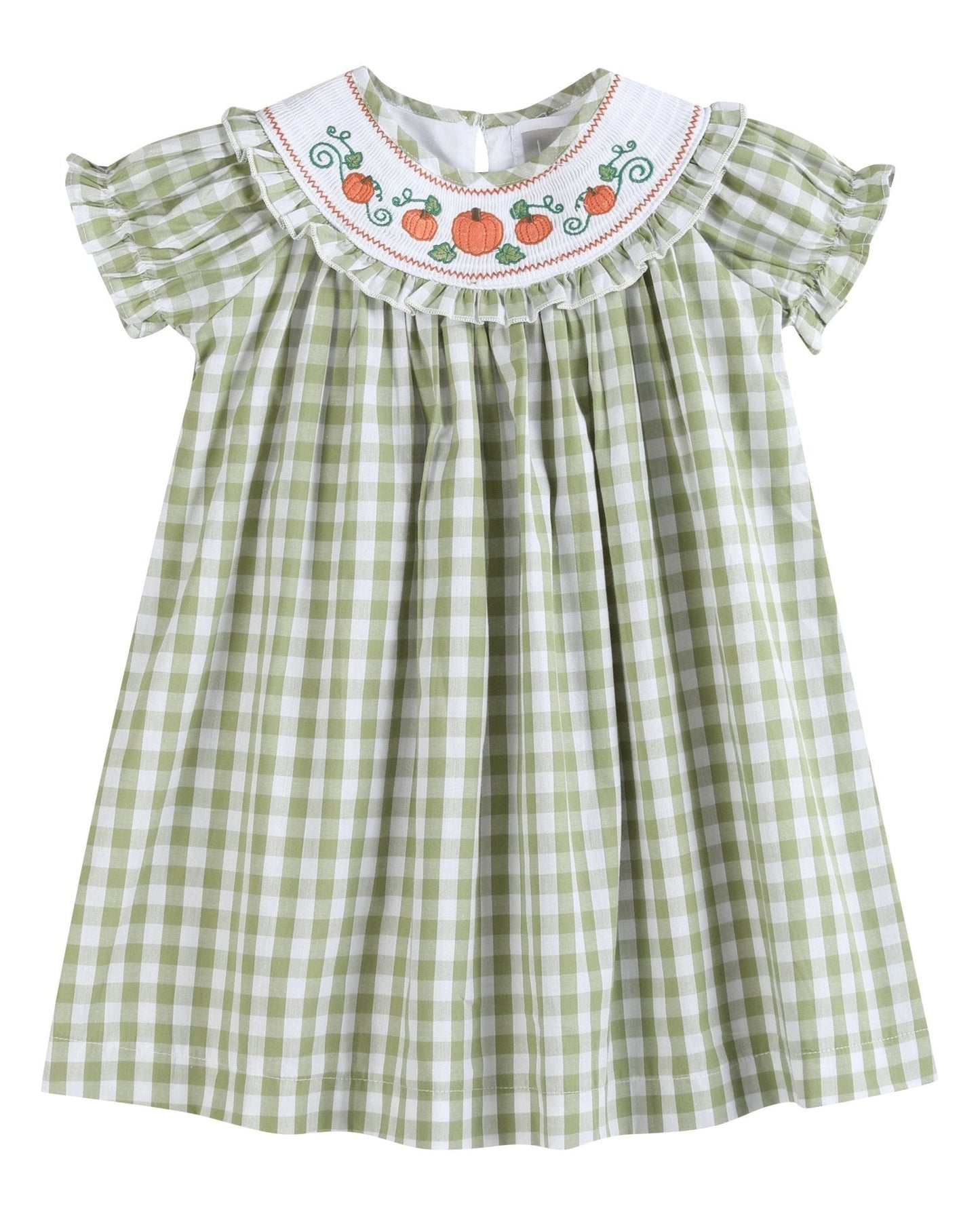 Sage Green Gingham Pumpkin Smocked Bishop Dress