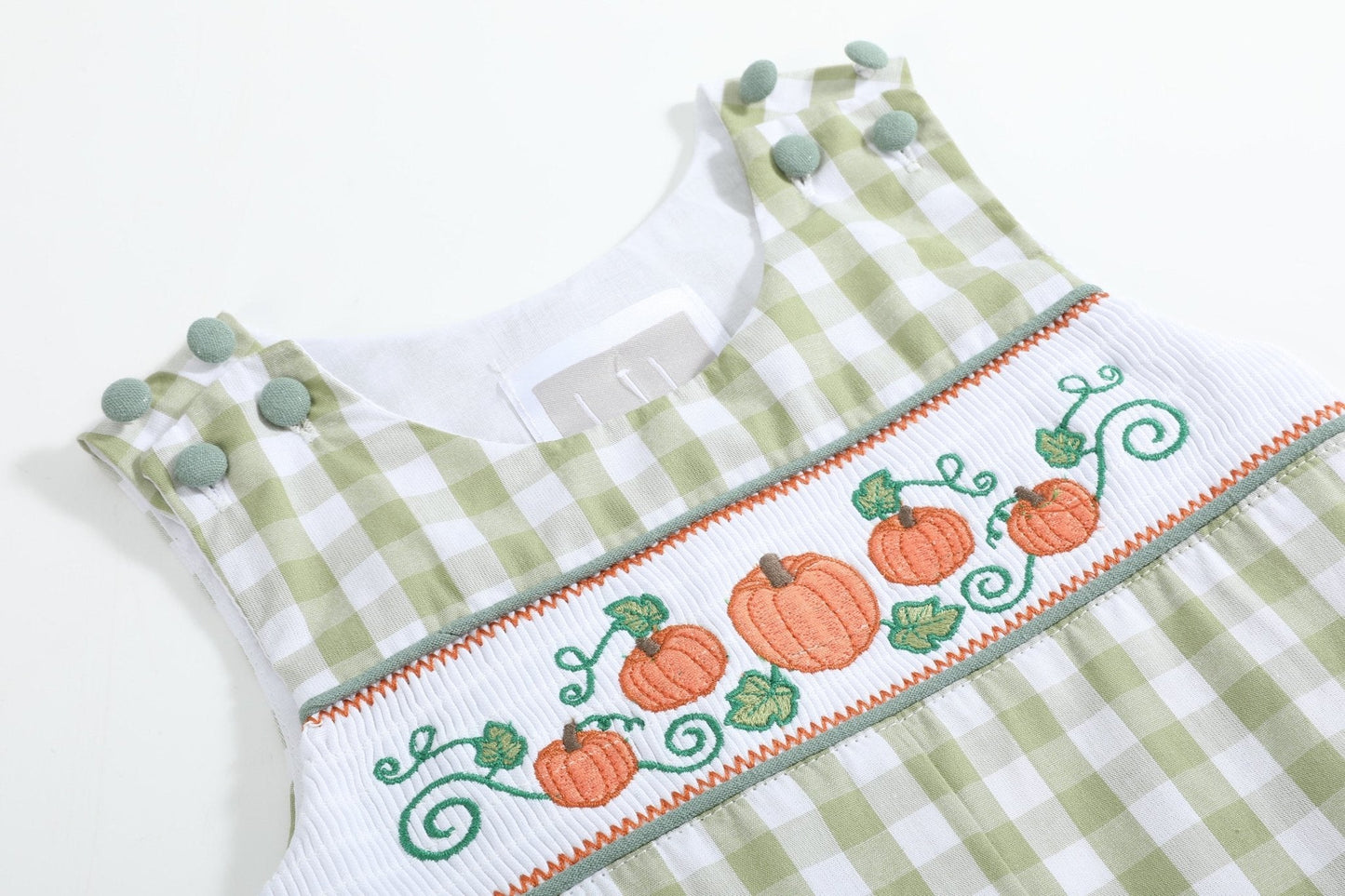 Sage Green Gingham Pumpkin Smocked Longalls