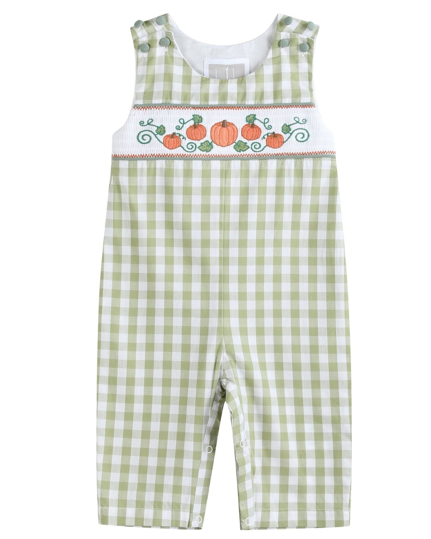 Sage Green Gingham Pumpkin Smocked Longalls