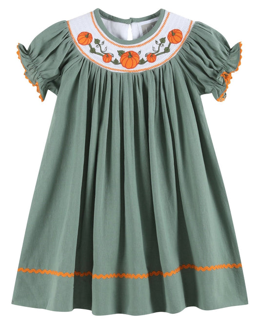 Sage Green Pumpkin Smocked Bishop Dress