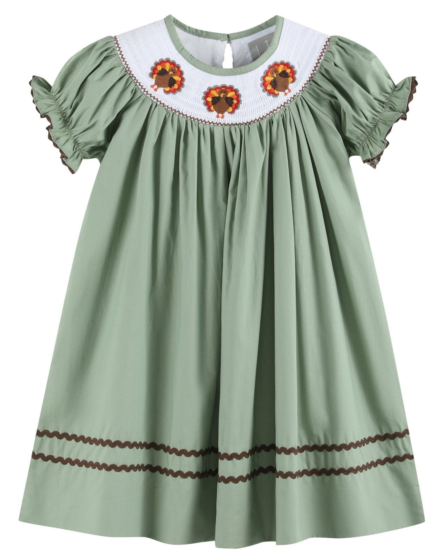 Sage Green Turkey Smocked Bishop Dress