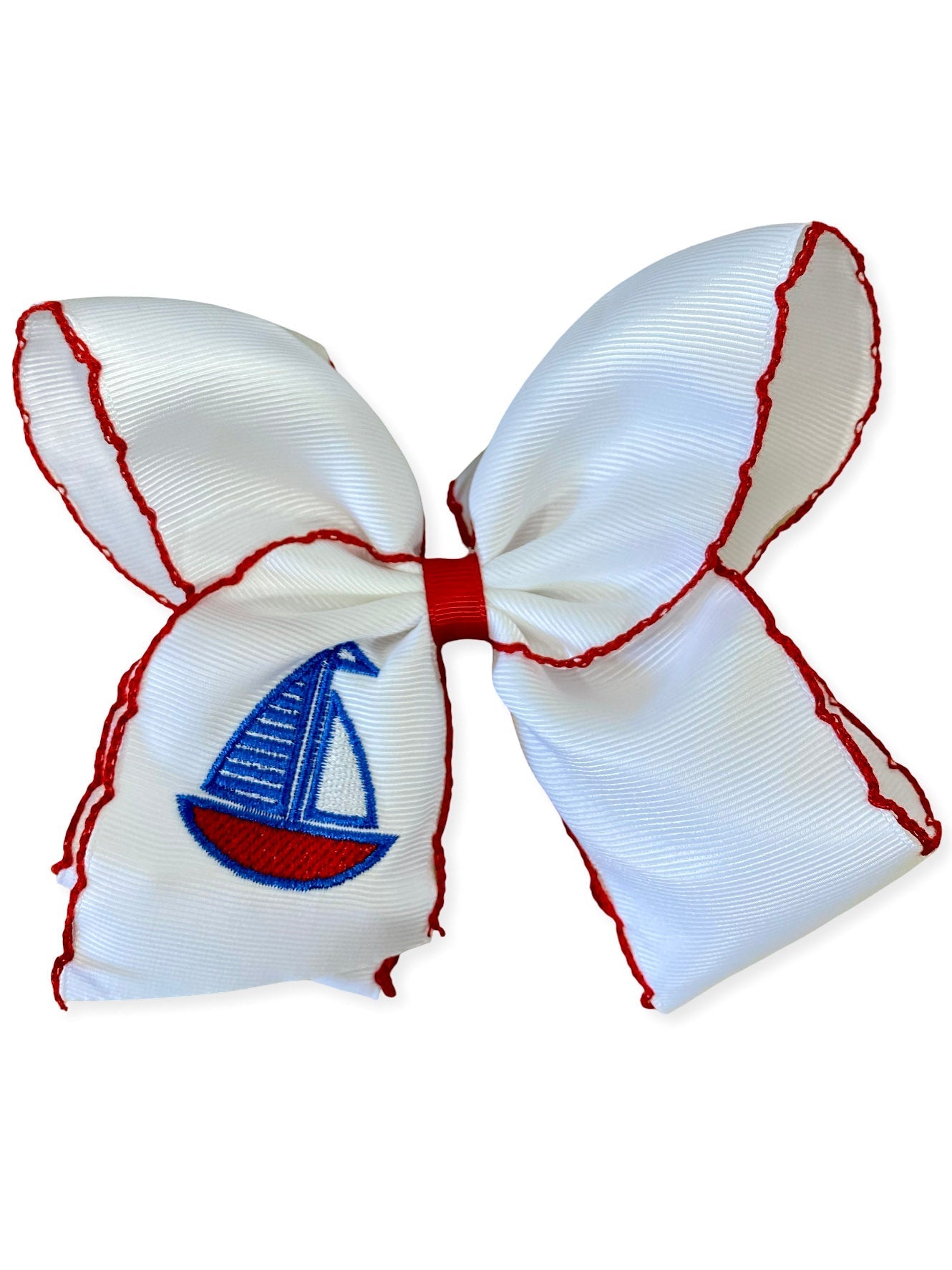 Sailboat Embroidered Classic Hair Bow | Clip or Headband