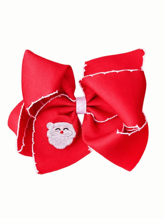 Santa Embroidered Hair Bow | Clip or Headband