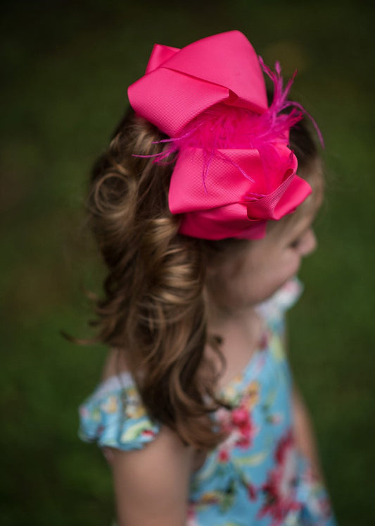 Solid Feather Puff Looped Knot Hair Bow - Alligator Clip - 5.5"