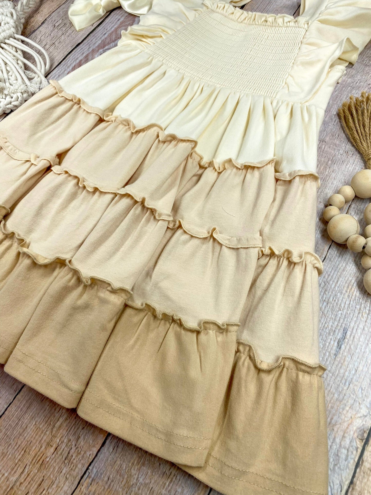 Sugar Cookie Tiered Dress | Girls Cream & Neutral Ruffle Twirl Dress