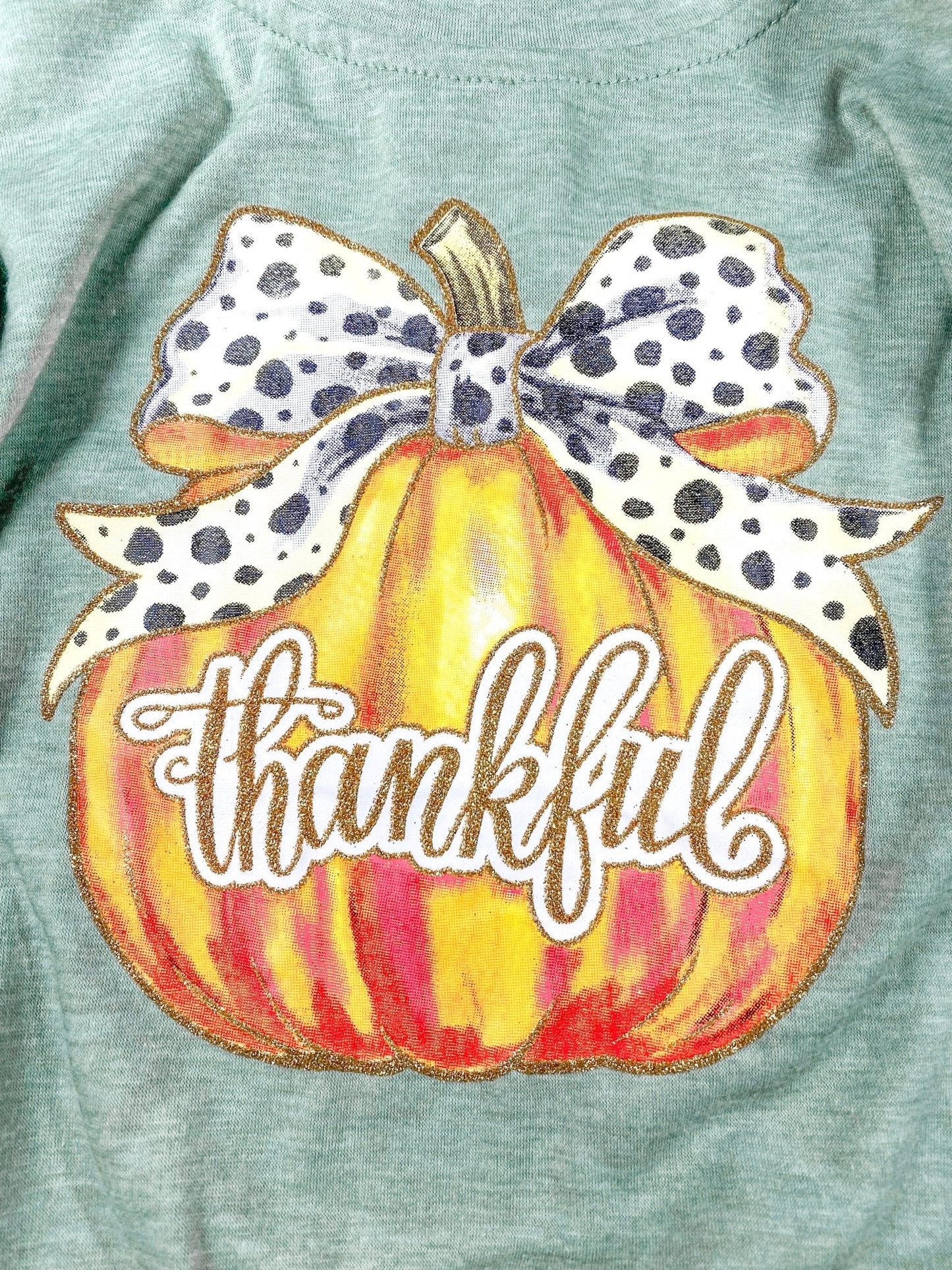 Thankful Pumpkin Green Long Sleeve Thanksgiving Shirt