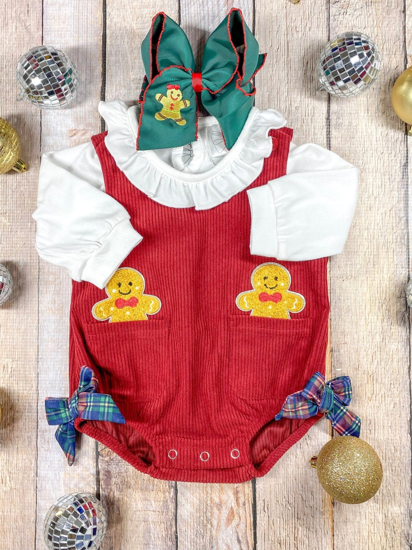 Timeless Gingerbread & Bows Infant Corduroy Romper