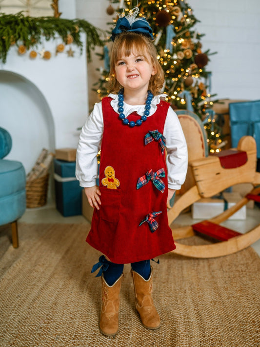 Gingerbread Bow Corduroy Jumper Christmas Dress