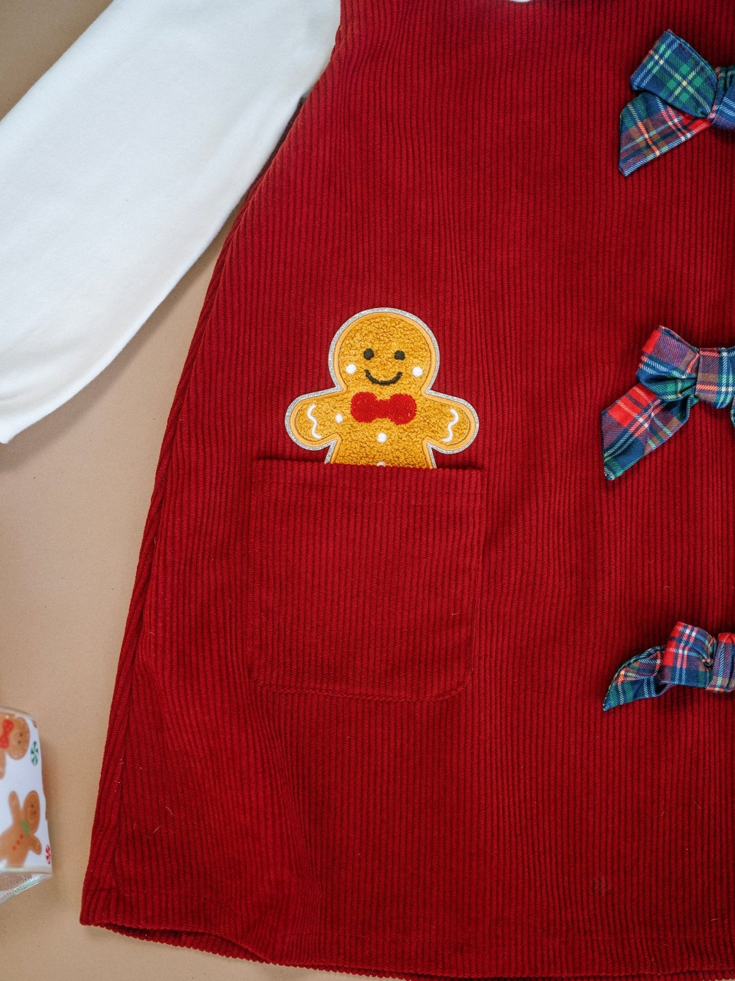 Gingerbread Bow Corduroy Jumper Christmas Dress