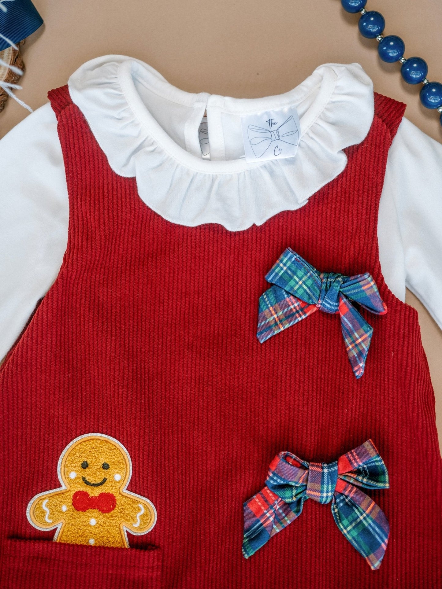Gingerbread Bow Corduroy Jumper Christmas Dress