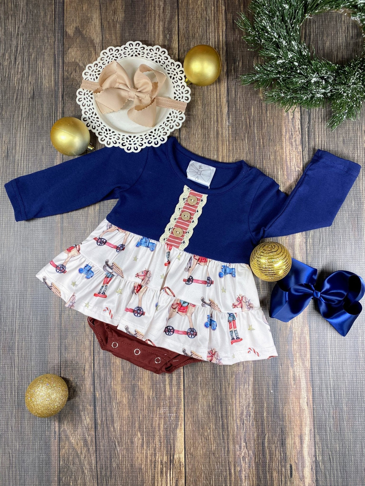 Vintage Christmas Toys Girls Infant Romper