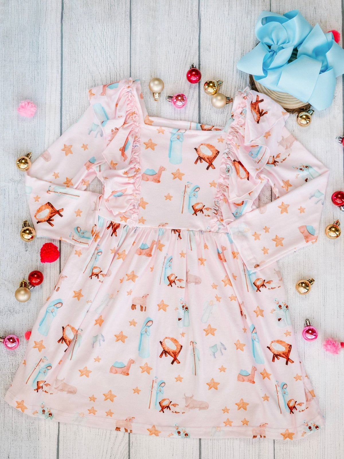 Vintage Nativity Scene Girls Twirl Dress