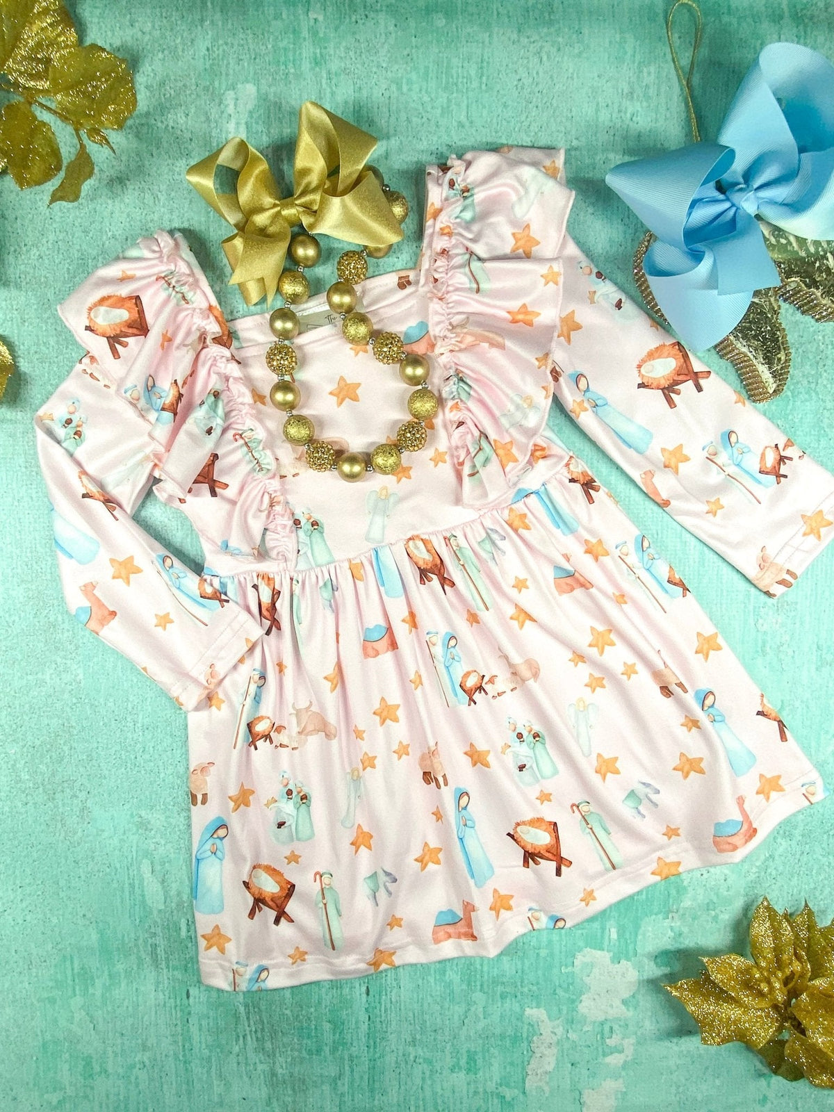Vintage Nativity Scene Girls Twirl Dress