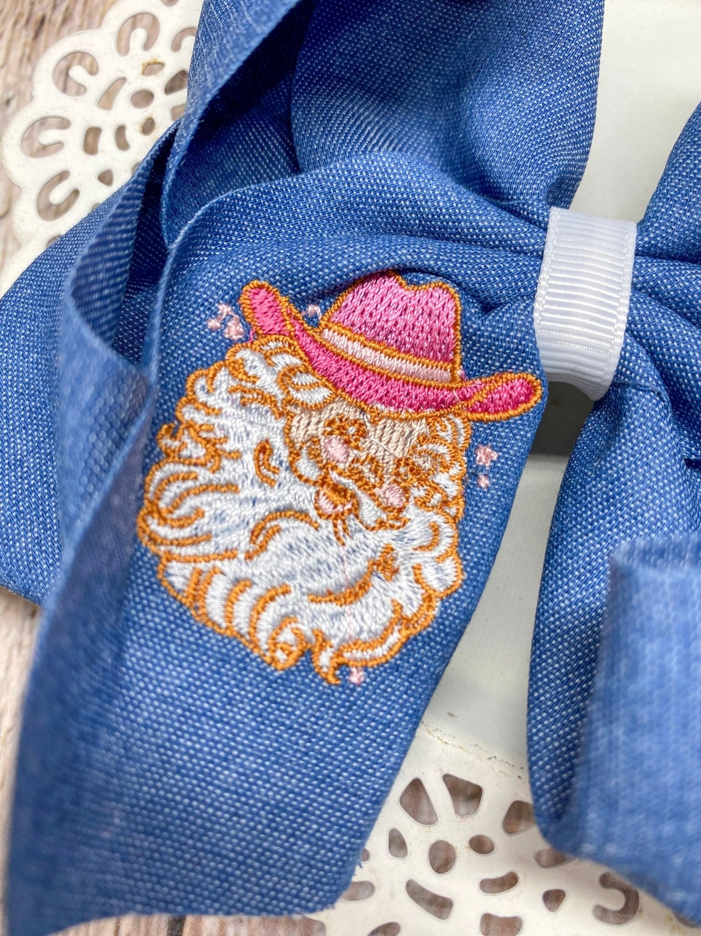 Western Santa Denim Hair Bow
