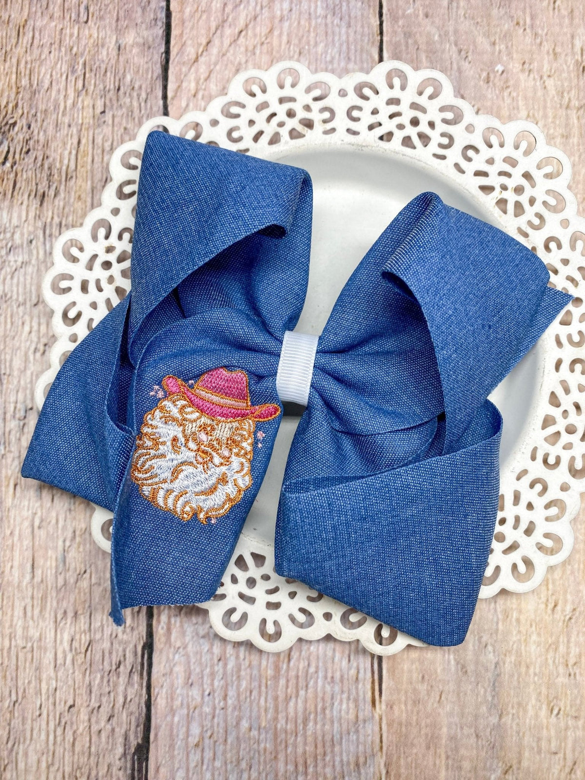 Western Santa Denim Hair Bow