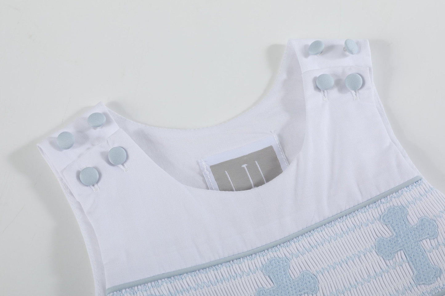 White and Blue Holy Smocked Jon Jon