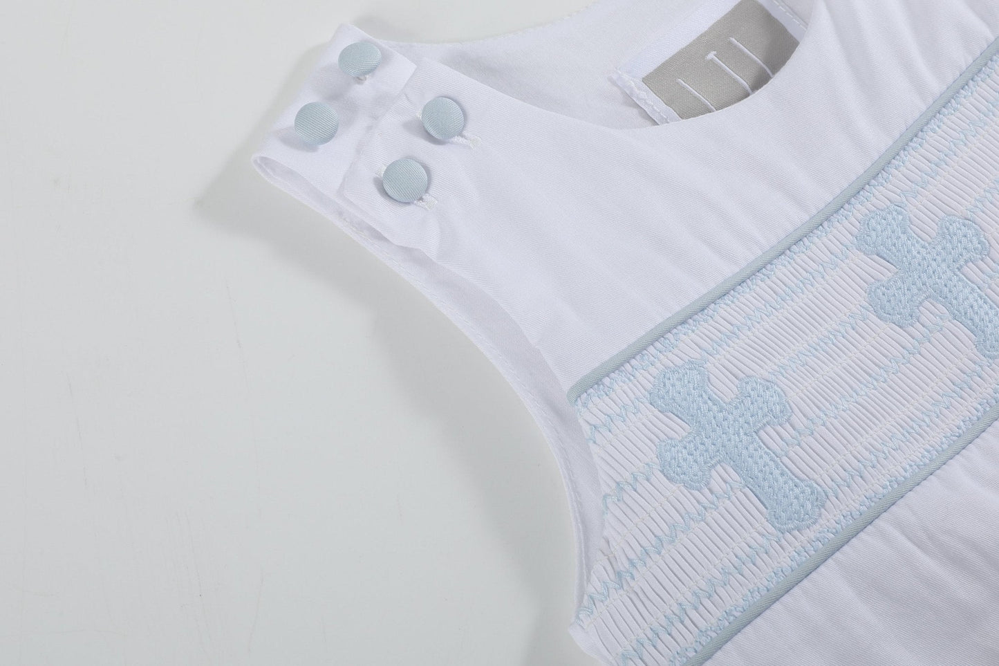 White and Blue Holy Smocked Jon Jon