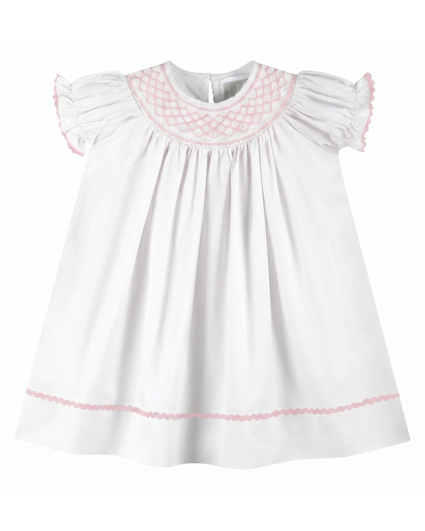 White and Pink Smocked Bishop Dress