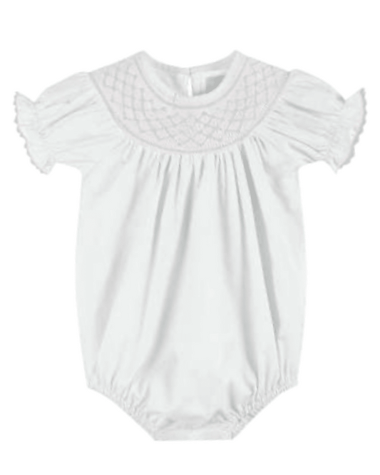 White and Pink Smocked Bubble Romper