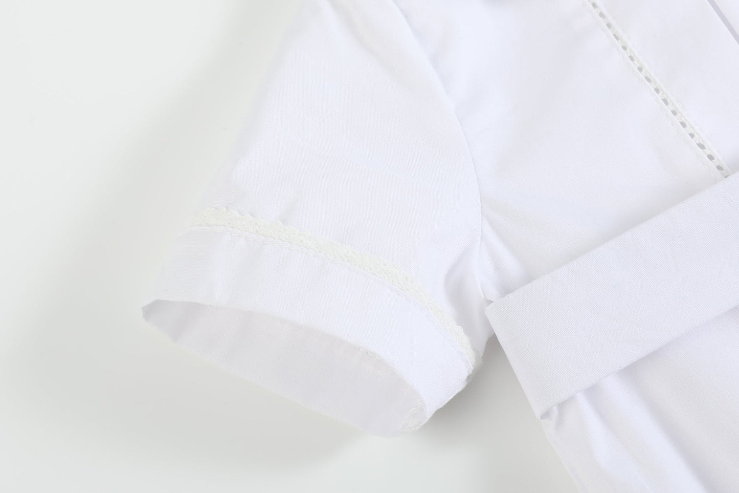 White Collared Button Romper with Bonnet