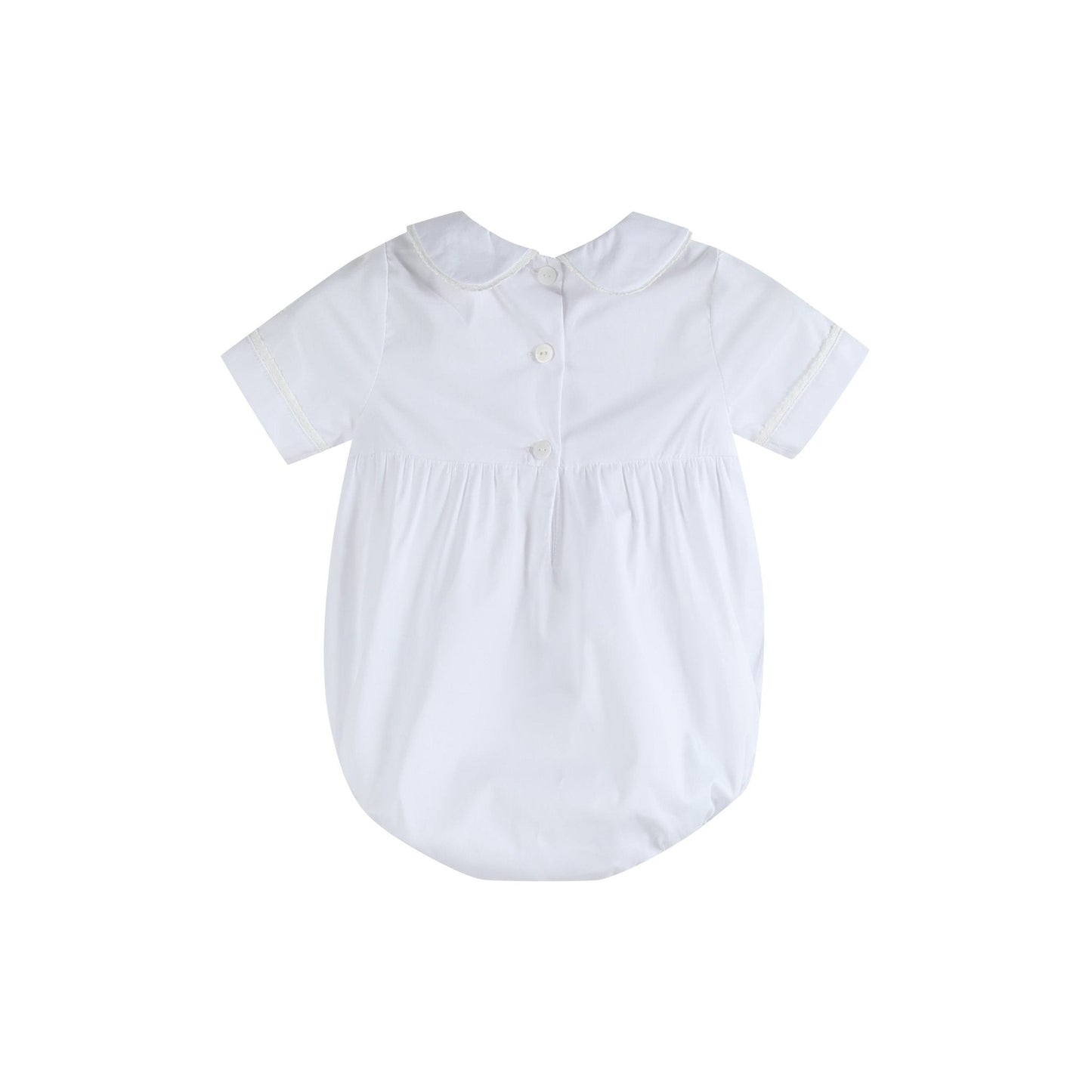 White Collared Button Romper with Bonnet