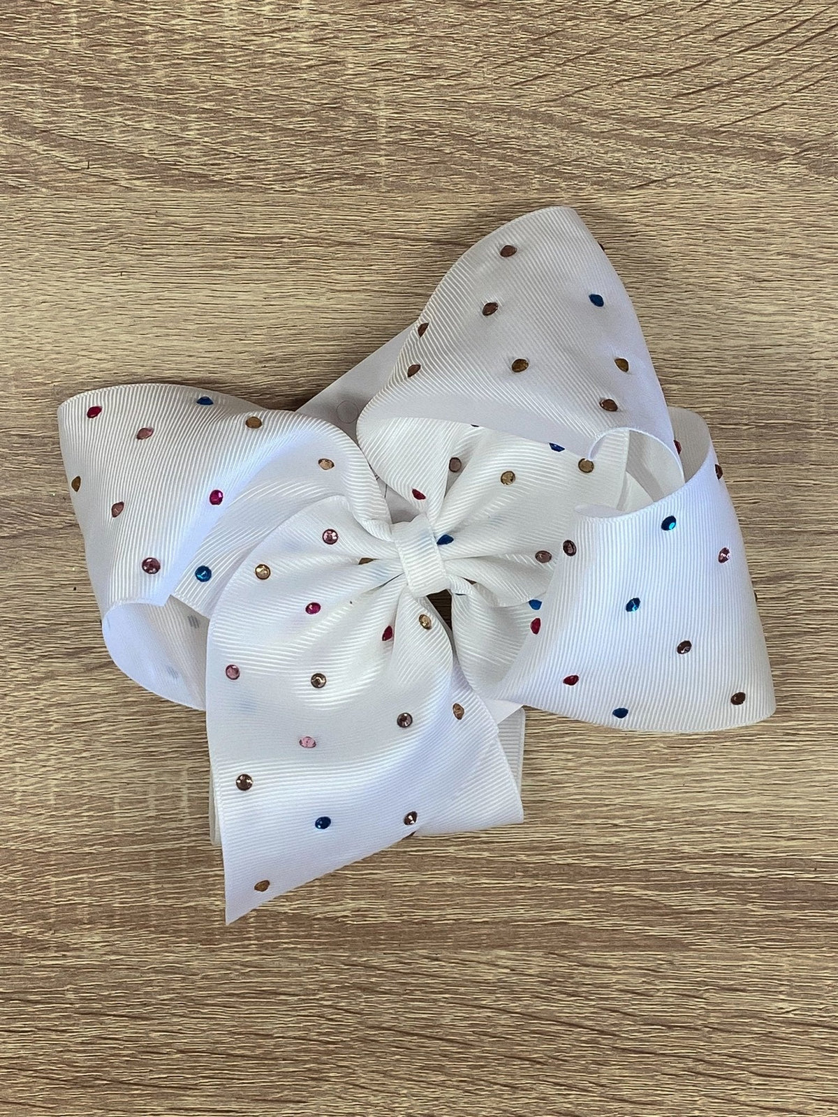 White with Rainbow Rhinestones Hair Bow