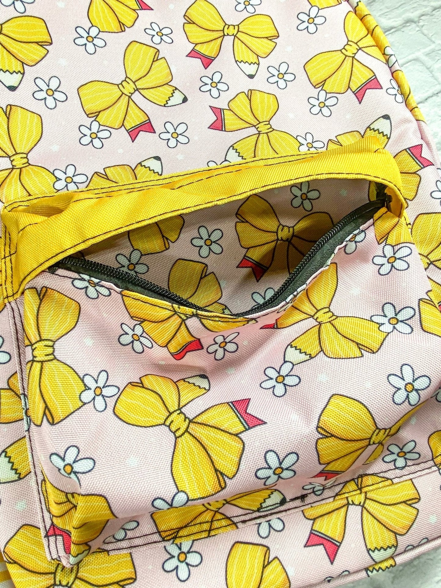 Yellow Pencil Bows Backpack