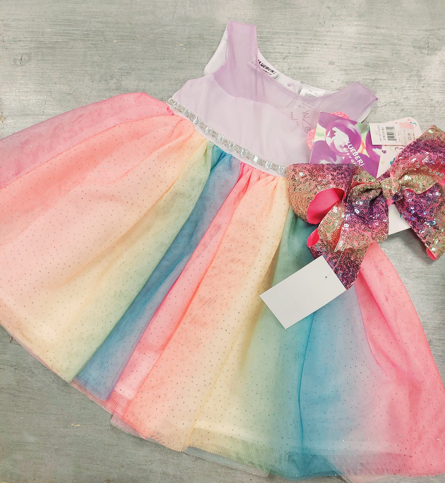 Glitter dress with attached hairbow