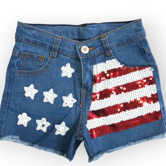 sparkle denim shorts