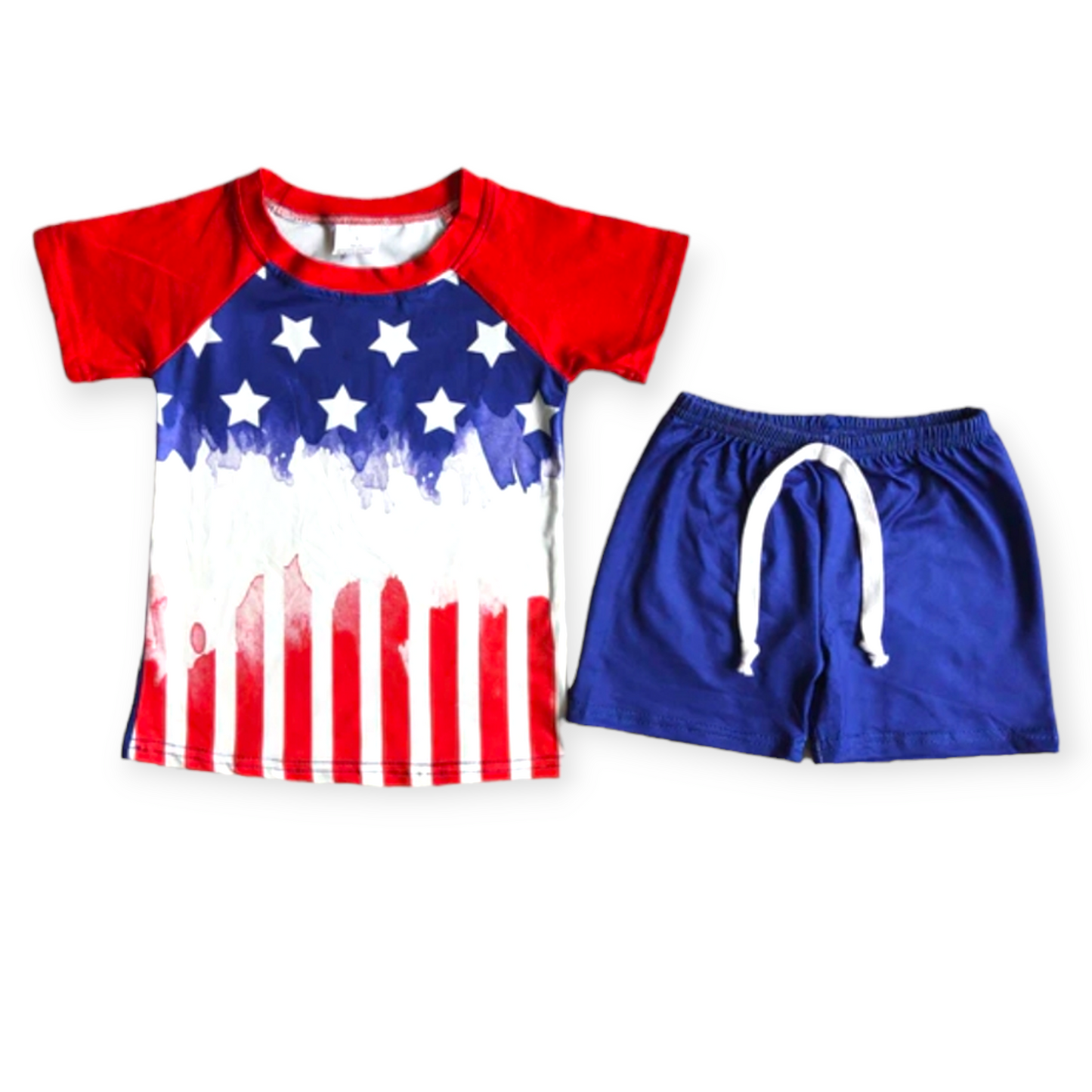 boy red, white and blue short set