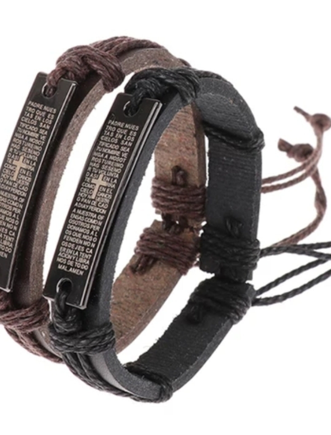 Leather bracelet with metal plate bible verse