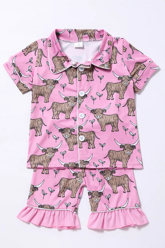 pink highland cow pajamas